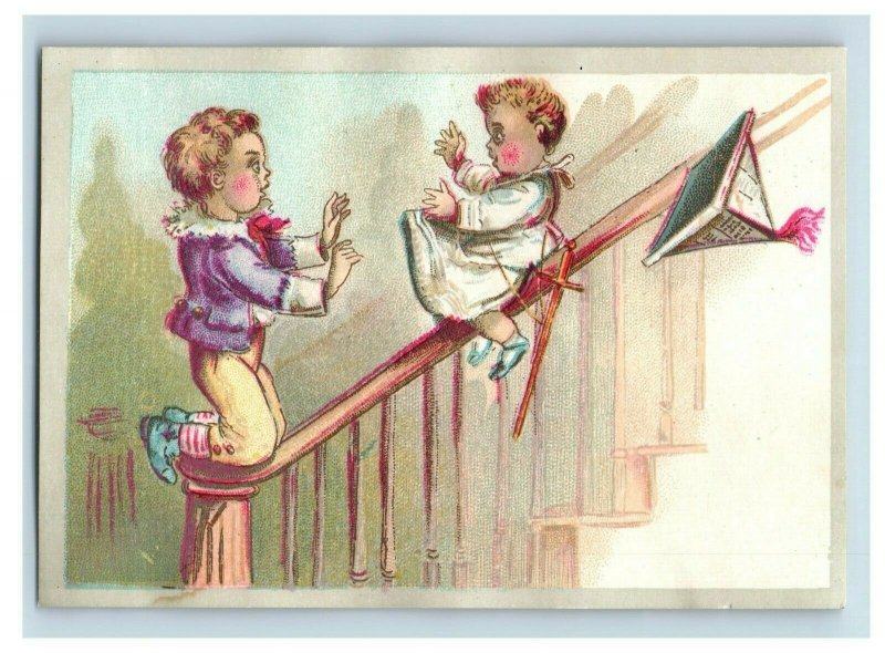 Lot of 4 1880's Lovely Kids Playing New Years Carts Victorian Trade Cards P59