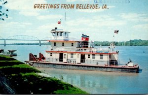 Iowa Bellevue Greetings Showing Boat On The Mississippi River