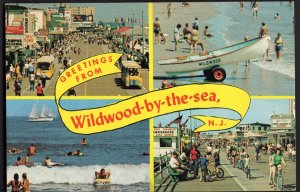 32220) New Jersey Wildwood By-The-Sea MultiVew Greetings from Boardwalk - Chrome