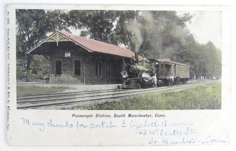 VINTAGE 1907 POSTCARD PASSENGER STATION MANCHESTER CONN. railway train railroad