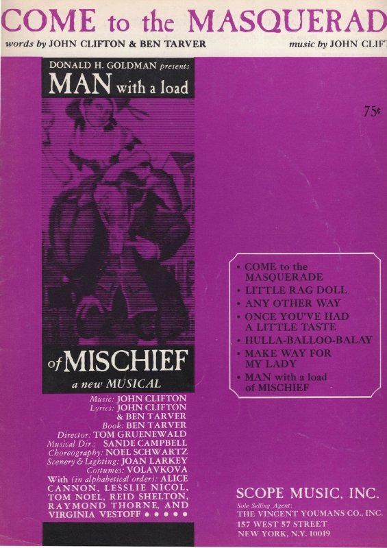 Come To The Masquerade Mischief Musical Rare XL Sheet Music