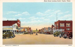 Taylor Texas Main St., Looking South, Color Lithograph Vintage Postcard U6887