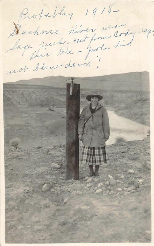F29/ Sage Creek Wyoming RPPC Postcard 1918 Shosone River Telegraph Pole