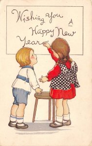 MEP New Year~ART DECO~Boy & Girl Write Wishes on Board~Embossed~Stecher 644 A