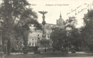 Vintage Postcard Erfurt Birldgarten Mit Krieger Denkmal
