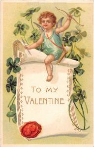 E36/ Valentine's Day Love Holiday Postcard c1910 Cupid Clover Arrow 39