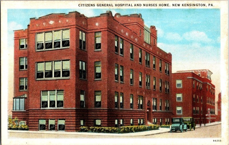 Citizens General Hospital and Nurses Home, New Kensington PA Vtg Postcard P61