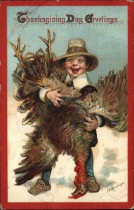 Frances Brundage Thanksgiving Little Boy with Dead Turkey c1910 Vintage Postcard