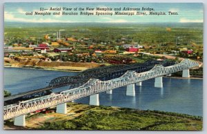 Memphis Tennessee~Air View New Memphis & Arkansas Bridge~Vintage Linen Postcard