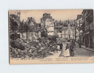 Postcard Marshal Petain Street, Great War Ruins, Château-Thierry, France