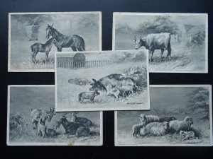 Country Life 5 x FARM YARD ANIMALS c1904 Postcard by Hildesheimer 5234