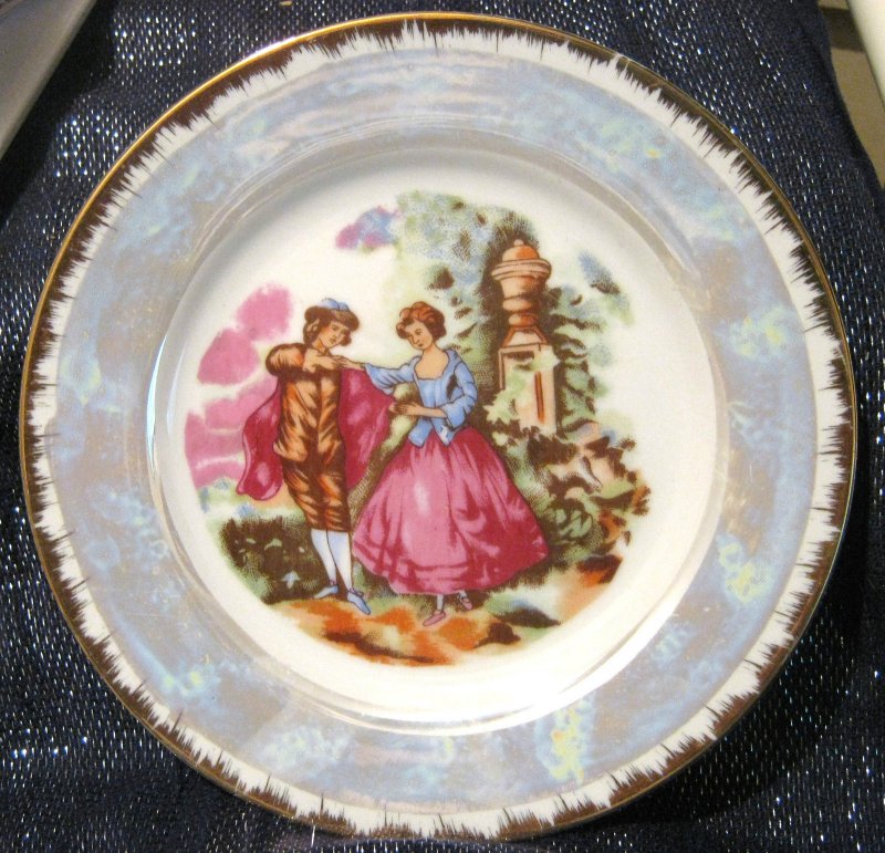 Gorgeous Decorative plate of a regency scene great colours approx 8 1/8 ins wide