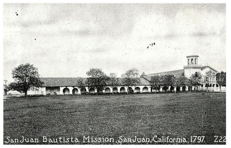 San Juan Bautista Mission in san juan, CA 1797 Postcard - Pacific Novelty Co