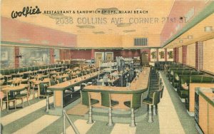 Florida Miami Beach Wolfie's Restaurant interior Teich 1940s Postcard 22-4576