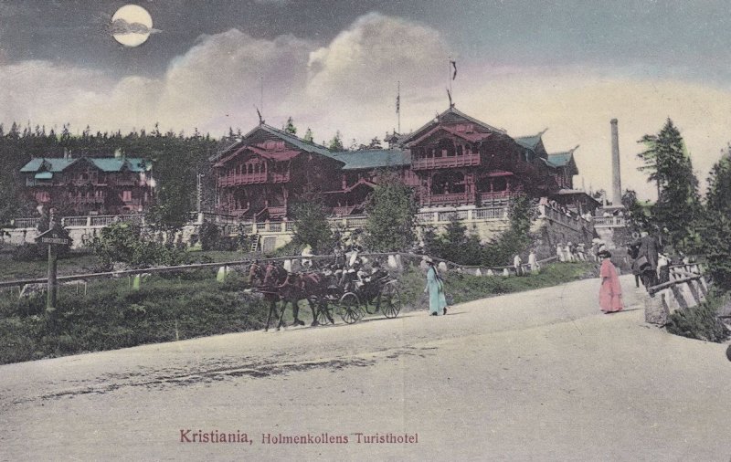 Holmenkollens Turisthotel Kristiania Norway By Moonlight Antique Postcard