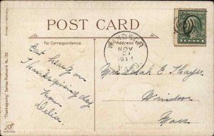 Thanksgiving Pilgrim Town Crier Ringing Bell Frances Brundage Postcard c1910