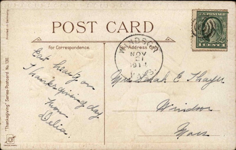 Thanksgiving Pilgrim Town Crier Ringing Bell Frances Brundage Postcard c1910