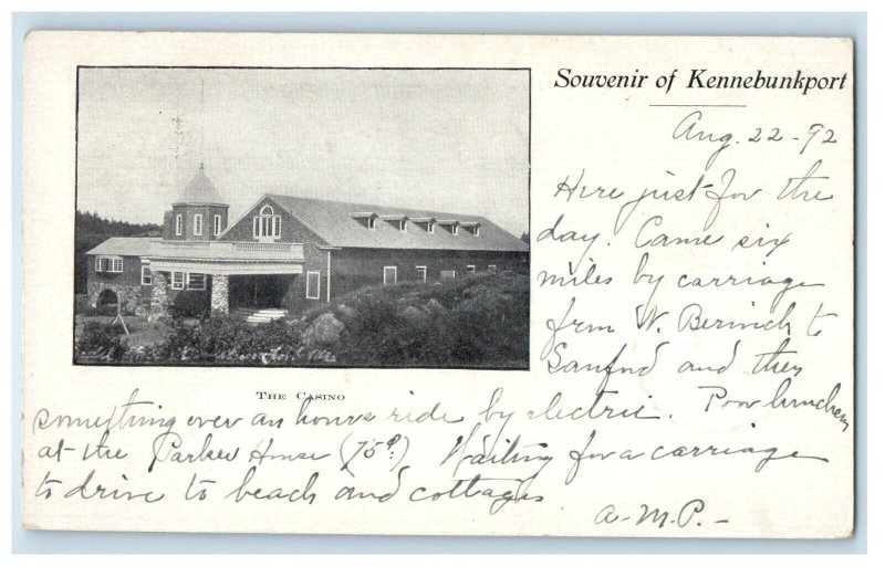 1902 Casino Scene of Kennebunkport Maine ME Central Falls RI Posted PMC Postcard