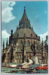 Postcard Ottawa Ontario c1960s The Parliament Library Old Cars