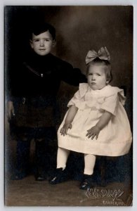 Camden Indiana Edwardian Children RPPC Chubby Girl Big Bow Studio Postcard G43