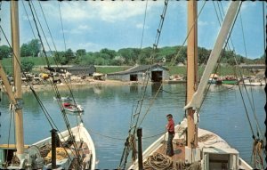 Yarmouth Harbor Maine Young Boy Deck Work Sailboats c1972 Vintage Postcard