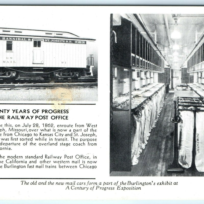 1932 World's Fair Burlington Route Railway Post Office Advertising Postcard A9