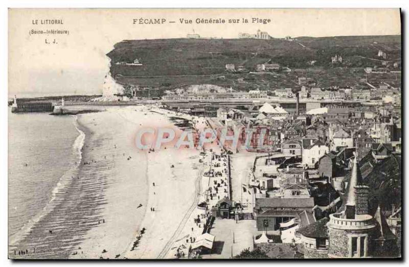 Old Postcard Fecamp Vue Generale On the Beach