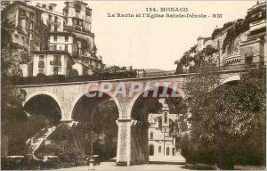 Old Postcard Monaco Ravine and the Church of Sainte Devote Train