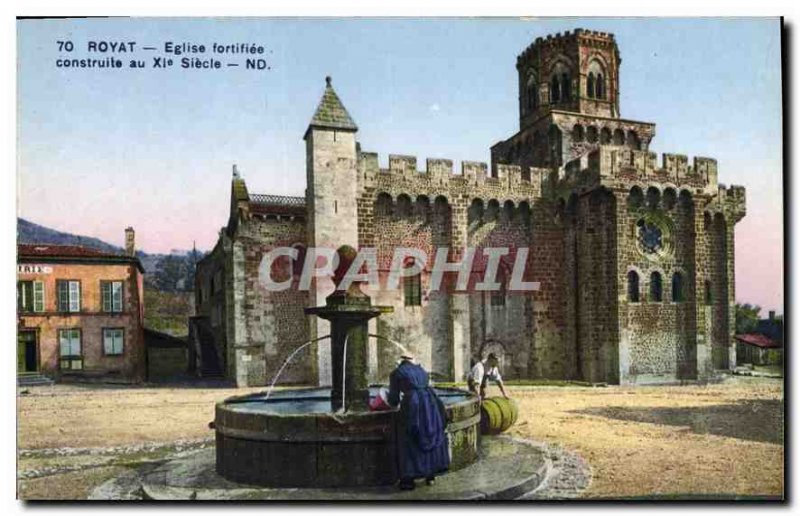 Old Postcard Royat fortif?e church built in the XI century