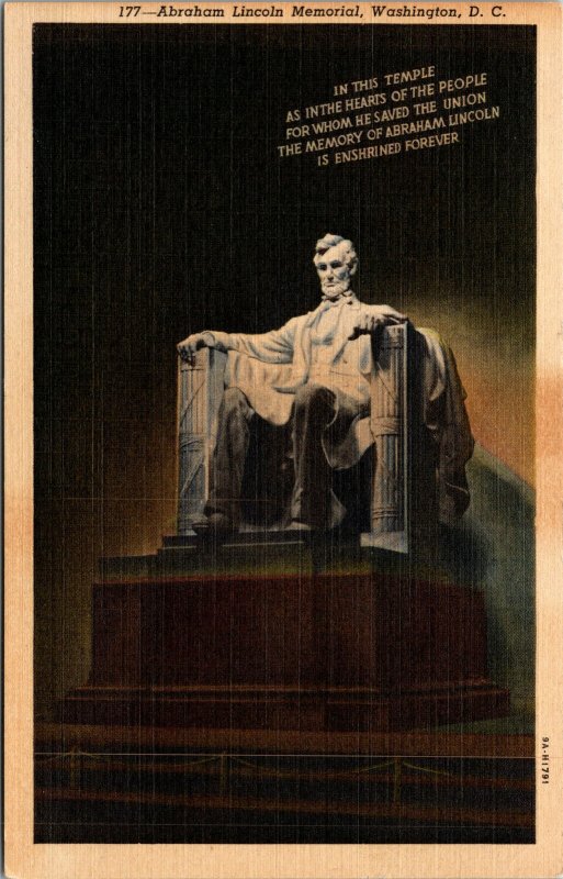 Vtg 1930's Abraham Lincoln Memorial Washington DC Linen Postcard