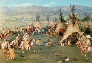 Fur Trappers Rendezvous in American West Model Postcard