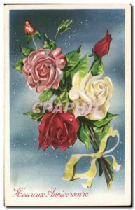 Old Postcard Fantasy Flowers Happy Birthday