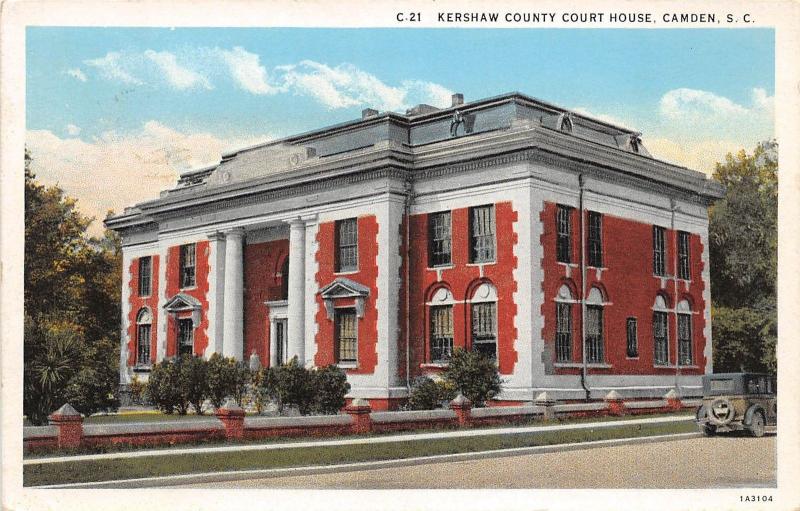 B51/ Camden South Carolina SC Postcard c1930 Kershaw County Court House