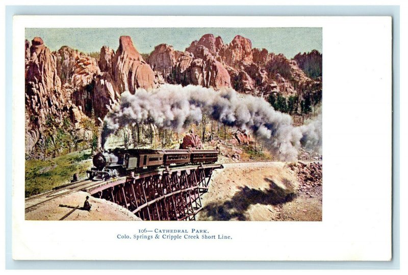 c1905 Cathedral Park Train View Cripple Creek Short Line & Colo Springs Postcard