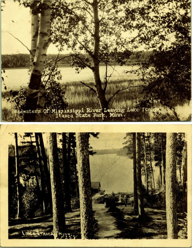 RPPC Lot of 2 Lake Itasca Mississippi Headwaters Minnesota Real Photo Postcards