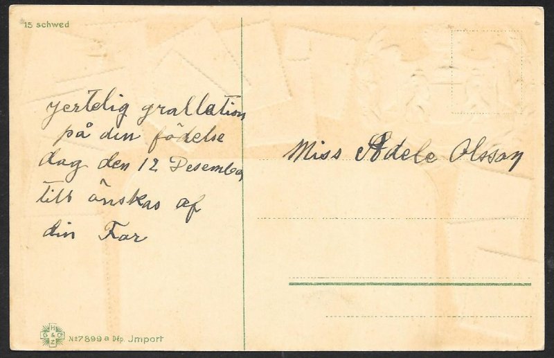 SWEDEN Stamps on Postcard Embossed Shield Used c1910s