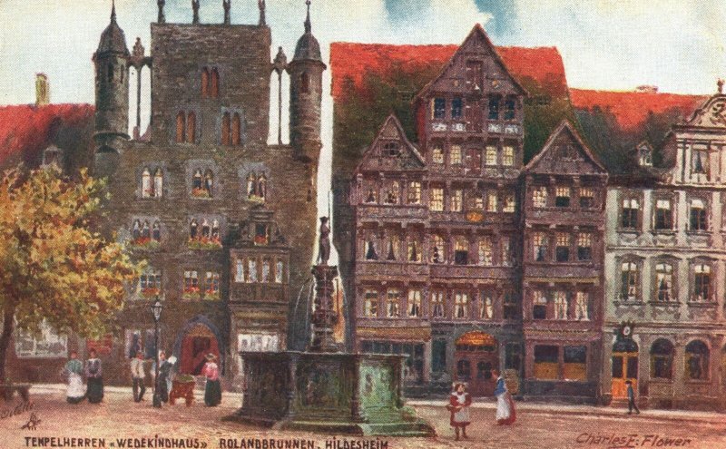 Vintage Postcard Tempelherren Wedekindhaus Rolandbrunnen Hildesheim Oilette