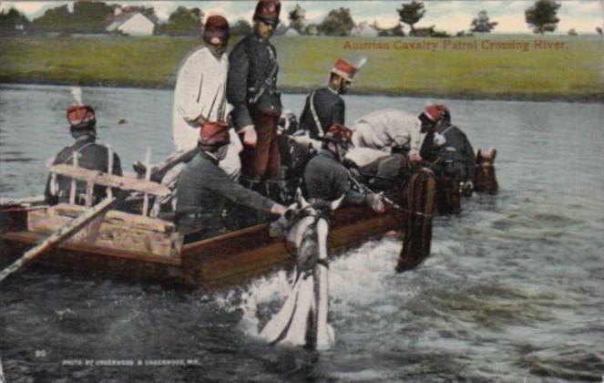 Military Austrian Cavalry Patrol Crossing River