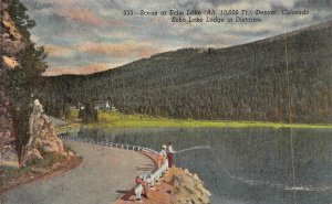 DENVER, Colorado CO   ECHO LAKE & LODGE In Distance  MEN FISHING  Postcard