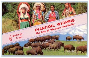 c1950's Greetings from Evanston Wyoming WY City of Western Hospitality Postcard