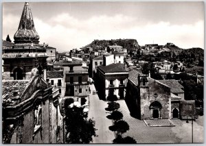 Taormina Panorama and St. Augustine Square Italy Real Photo RPPC Postcard