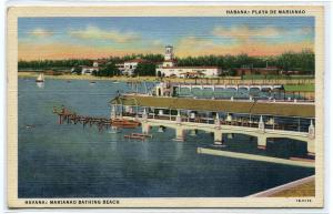 Playa de Marianao Bathing Beach Havana Cuba linen postcard