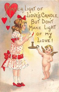 Valentines Greetings Girl and Cupid HGB Vintage Postcard AA12189