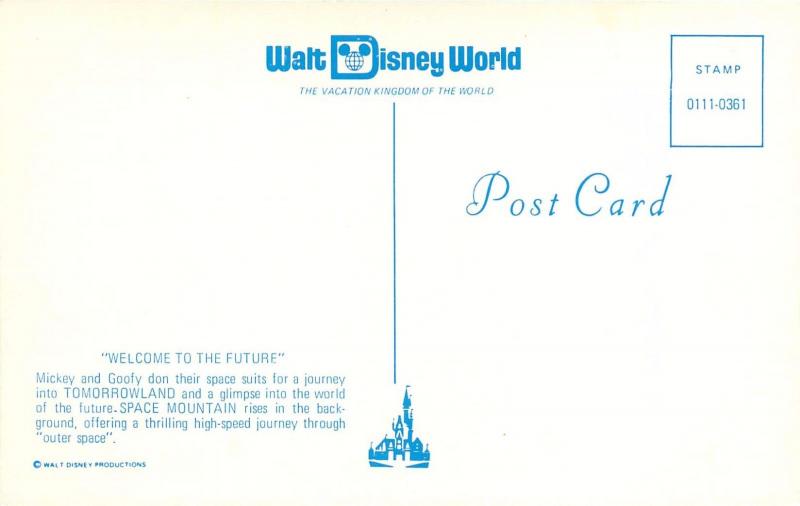 Mickey Goofy Tomorrowland Space Mountain Walt Disney World Florida Postcard