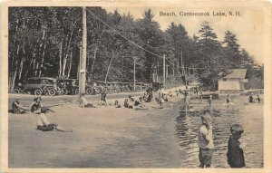 Contoocock Lake New Hampshire 1931 Postcard Beach Scene Bathers Cars