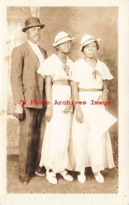 Black Americana, RPPC, Studio Shot, Well Dressed Ladies & Man Wearing Hats,Photo