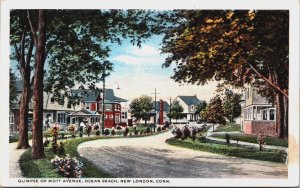 Glimpse of Mott Avenue Ocean Beach New London Connecticut Postcard C085