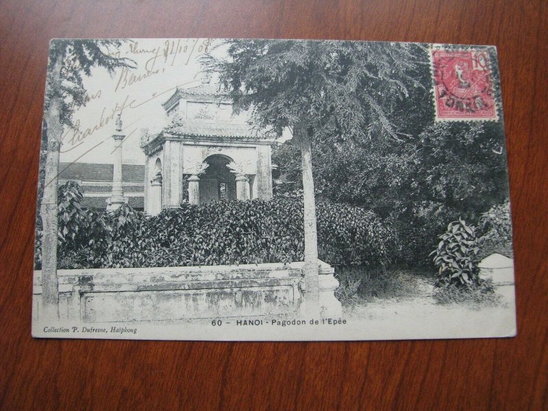 French Indo China Postcard Used 1908 Postmark Hanoi Pagoda de l'Epee