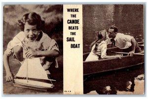 1911 Sweet Couple Kissing Romance Where Th Canoe Beats Sail Boat PostedPostcard 