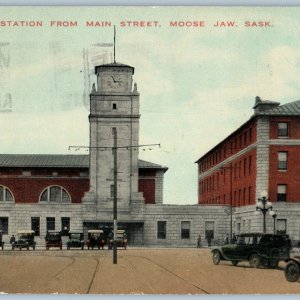 c1910s Moose Jaw Sask Canadian Pacific Railway Station PC Depot Touring Car A191